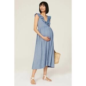 Hatch Womens Blue Gauzy Cotton The Sarah Maternity Midi Dress US 2
